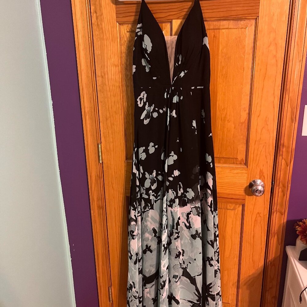 Betsy & Adam Blue and Black Formal Gown